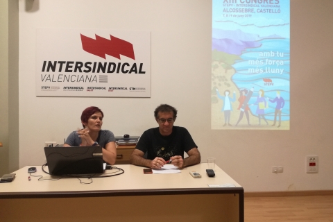 Un moment de la roda de premsa a la seu de STEPV de Castelló de presentació del Congrés