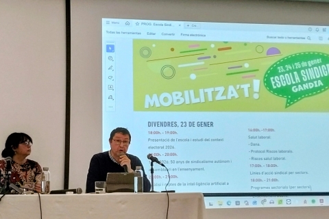 Un moment de l'Escola Sindical duta a terme a Gandia aquest cap de setmana, prèviament al Consell Nacional