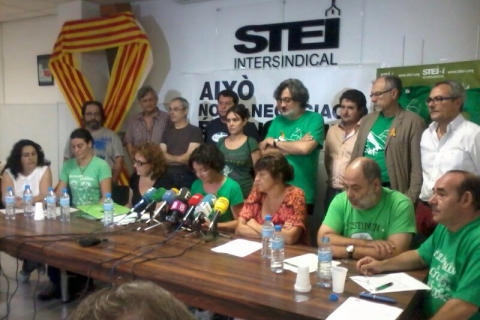 Roda de premsa conjunta dels sindicats de l'ensenyament, avui a Palma.