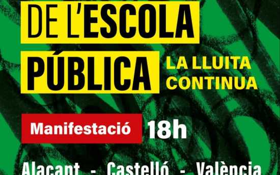Intersindical Valenciana crida a la classe treballadora a participar en les manifestacions per la dignitat de l’educació pública de dissabte 12 de setembre